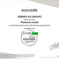 Geberit im Nachhaltigkeitsranking von EcoVadis mit Platin ausgezeichnet