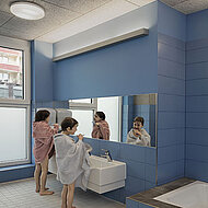 Farbige Fliesen weisen Kindern den Weg