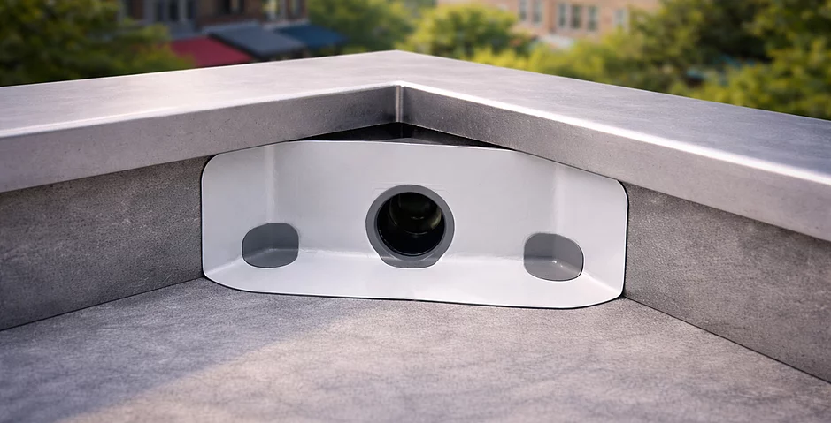 Sichere Attika-Entw&auml;sserung mit Eck-Gullys