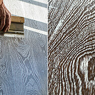 Parkett-Unikat mit Farbe und Struktur geschaffen