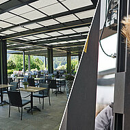 Markante Außenüberdachung, professionell montiert