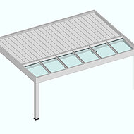 Lamellendach mit integrierten Glaselementen
