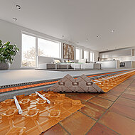 Energiesparende Fußbodenheizung mit selbstklebenden Noppen