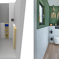 Schmales Gästebad, zeitgemäß modernisiert